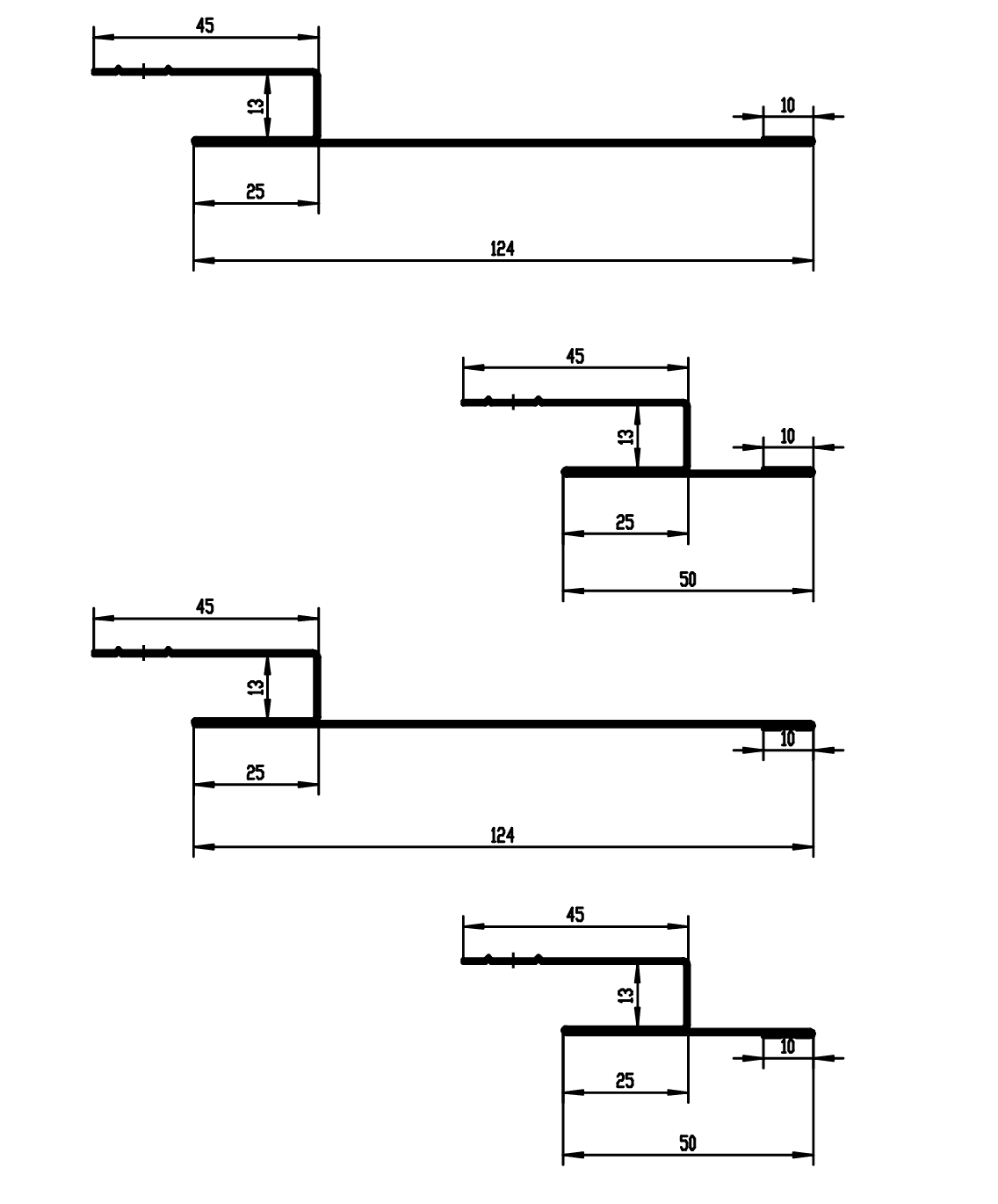 Dimensioned cross-sections for two metal flashing profiles