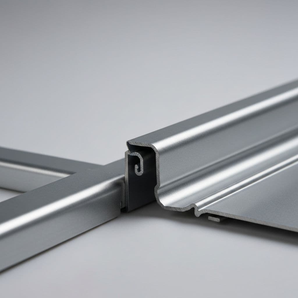 Close view of folded metal flashing and trim profiles
