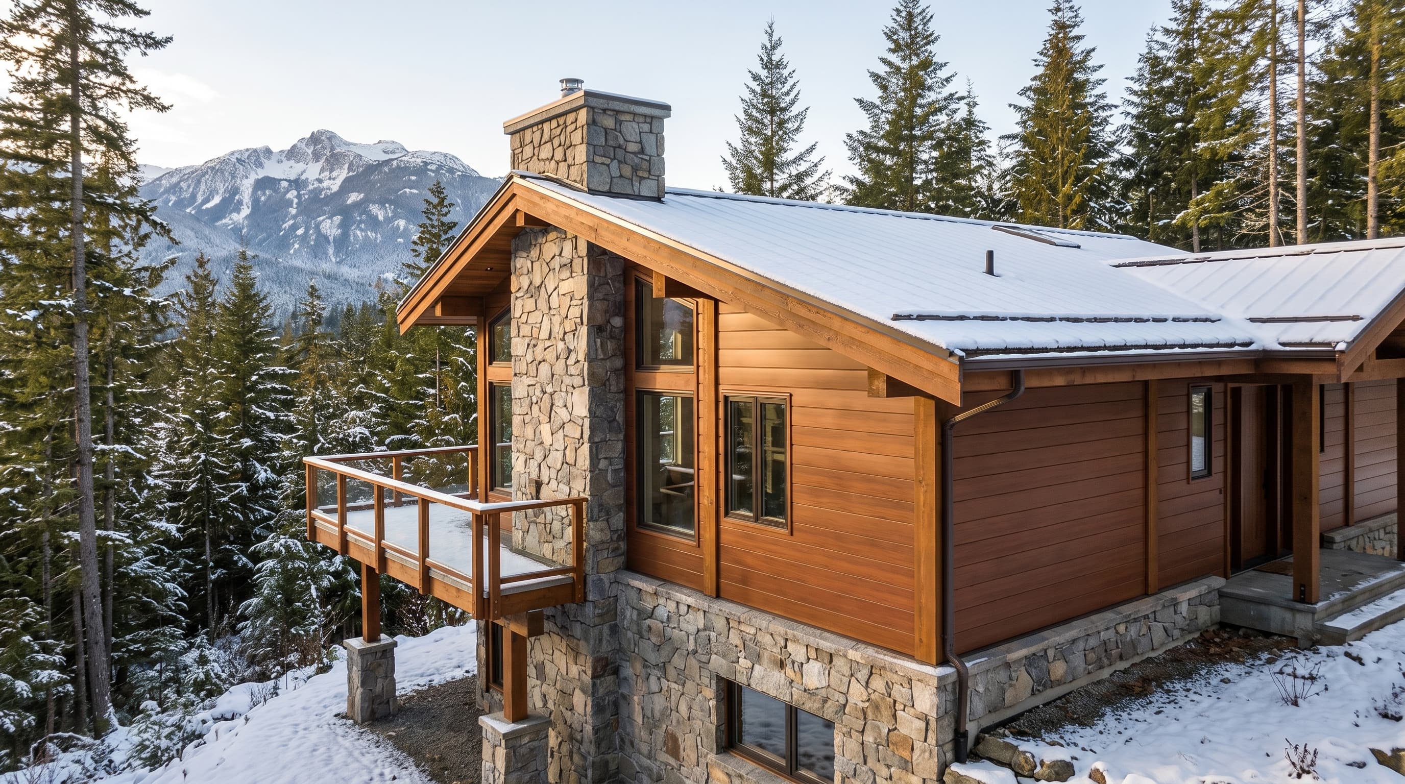 Mountain residence with warm wood-look linear siding