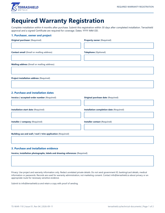 Cover of Required Warranty Registration