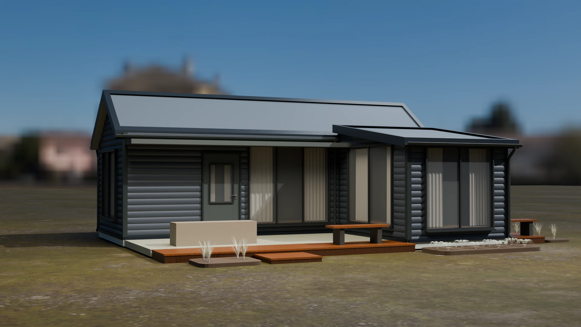 Foundry Grey on the wood-look cabin concept