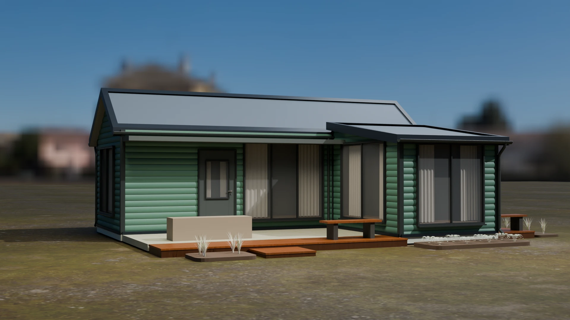 Hemlock Green on the wood-look cabin concept